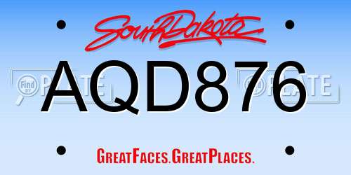 AQD876 South Dakota License Plate