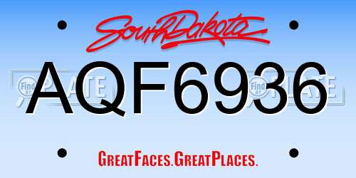 AQF6936 South Dakota License Plate