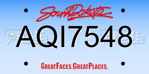 AQI7548 South Dakota License Plate