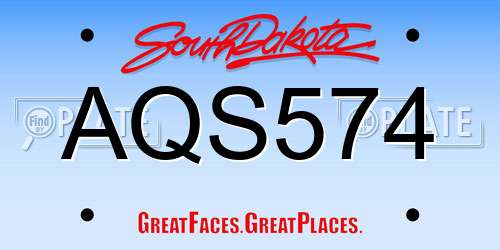 AQS574 South Dakota License Plate
