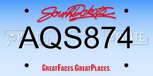 AQS874 South Dakota License Plate