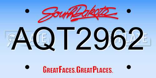 AQT2962 South Dakota License Plate