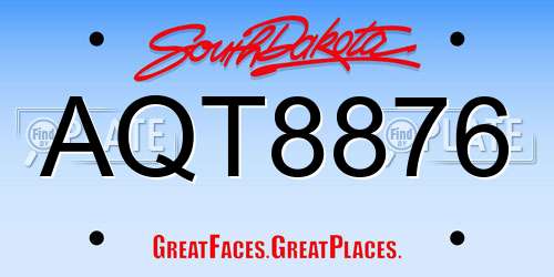 AQT8876 South Dakota License Plate