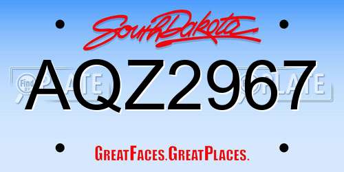 AQZ2967 South Dakota License Plate