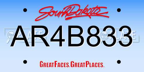 AR4B833 South Dakota License Plate
