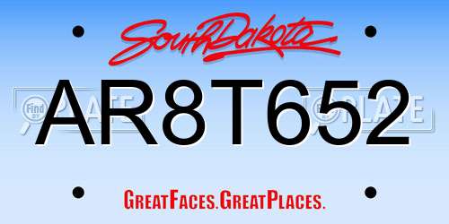 AR8T652 South Dakota License Plate