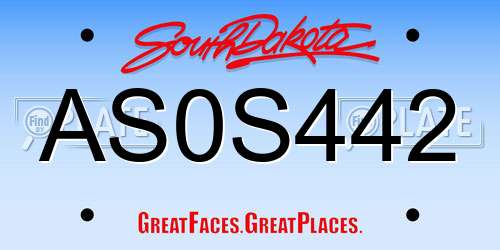 AS0S442 South Dakota License Plate
