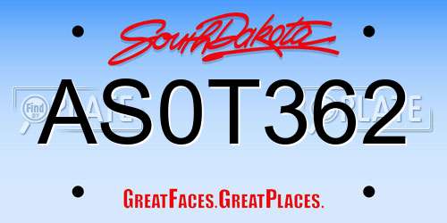 AS0T362 South Dakota License Plate