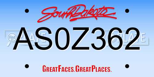 AS0Z362 South Dakota License Plate