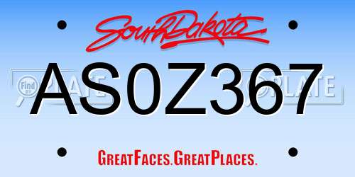 AS0Z367 South Dakota License Plate