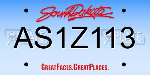 AS1Z113 South Dakota License Plate
