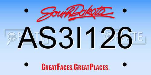 AS3I126 South Dakota License Plate