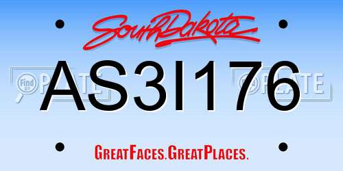 AS3I176 South Dakota License Plate
