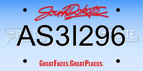 AS3I296 South Dakota License Plate