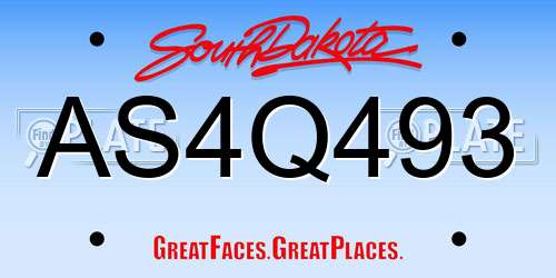 AS4Q493 South Dakota License Plate