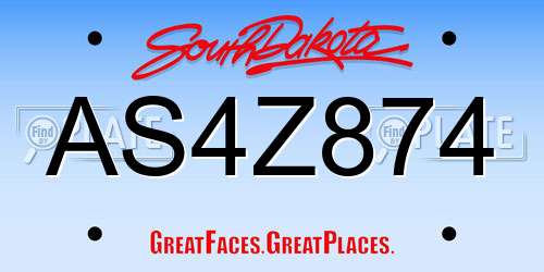 AS4Z874 South Dakota License Plate