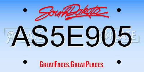 AS5E905 South Dakota License Plate