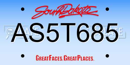 AS5T685 South Dakota License Plate