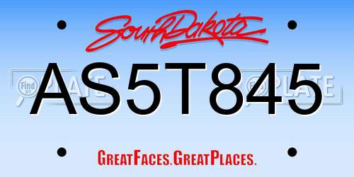 AS5T845 South Dakota License Plate
