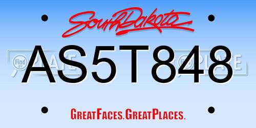 AS5T848 South Dakota License Plate