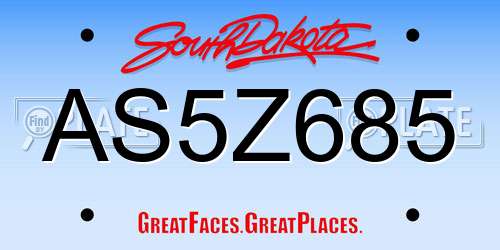 AS5Z685 South Dakota License Plate