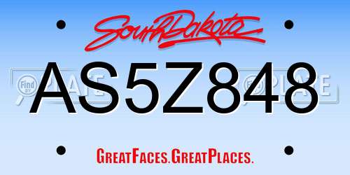 AS5Z848 South Dakota License Plate