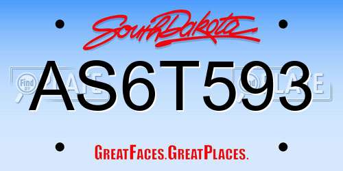 AS6T593 South Dakota License Plate