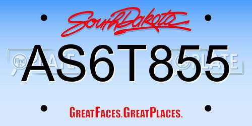 AS6T855 South Dakota License Plate