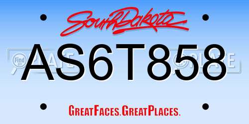AS6T858 South Dakota License Plate