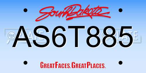 AS6T885 South Dakota License Plate