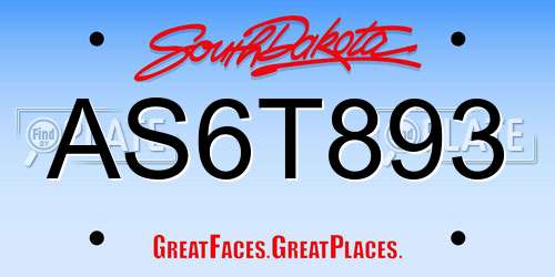 AS6T893 South Dakota License Plate
