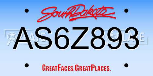 AS6Z893 South Dakota License Plate