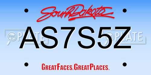 AS7S5Z South Dakota License Plate