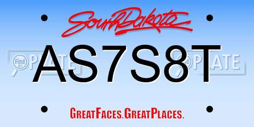 AS7S8T South Dakota License Plate
