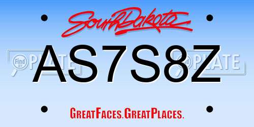 AS7S8Z South Dakota License Plate