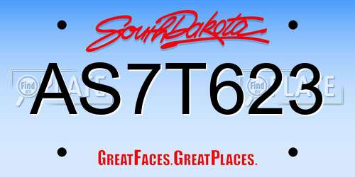 AS7T623 South Dakota License Plate