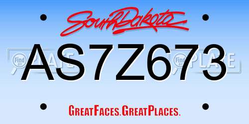 AS7Z673 South Dakota License Plate