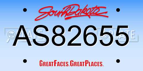 AS82655 South Dakota License Plate