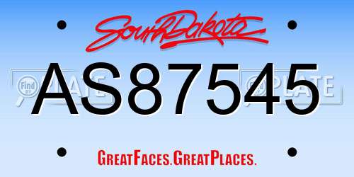 AS87545 South Dakota License Plate