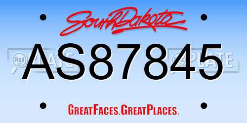 AS87845 South Dakota License Plate