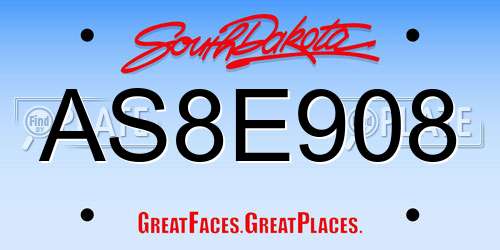 AS8E908 South Dakota License Plate