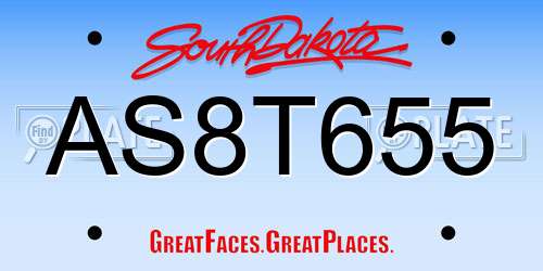 AS8T655 South Dakota License Plate