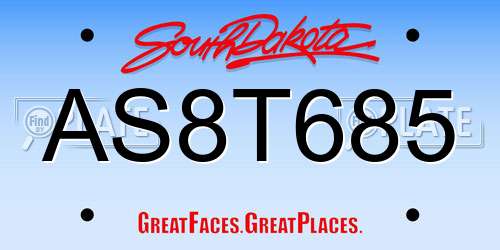 AS8T685 South Dakota License Plate