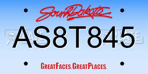 AS8T845 South Dakota License Plate