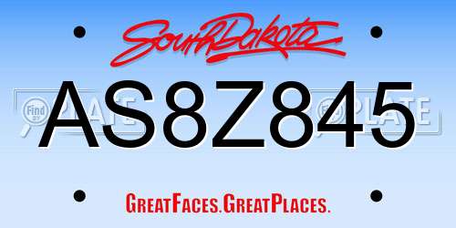 AS8Z845 South Dakota License Plate