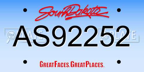 AS92252 South Dakota License Plate