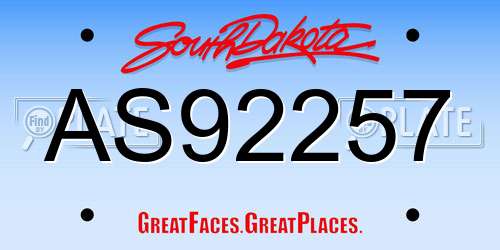 AS92257 South Dakota License Plate