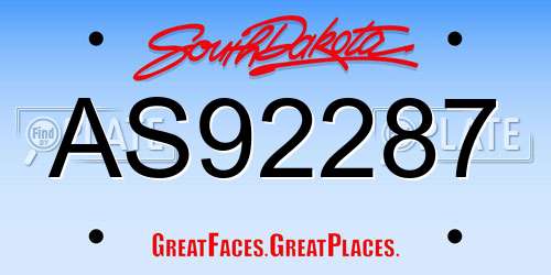 AS92287 South Dakota License Plate