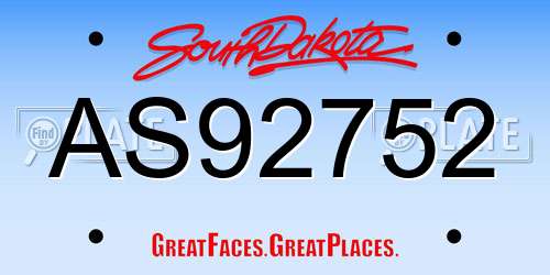 AS92752 South Dakota License Plate