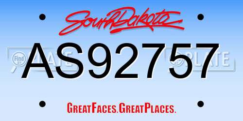 AS92757 South Dakota License Plate